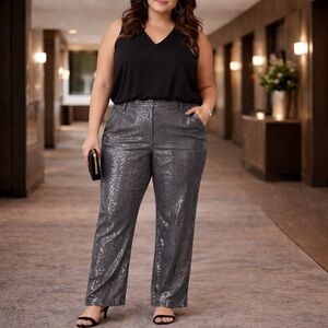 Guess Black Sequin Pants XL NWT Party Holiday Glam Straight Leg